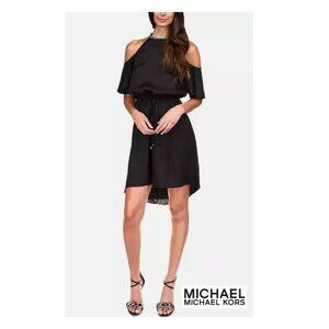 Michael Michael Kors Black Cold Shoulder Chain Neck Dress